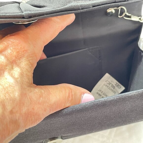 Bijoux Terner Black Evening Bag NEW WITH TAGS Satin with Rhinestone Detail - Picture 7 of 11
